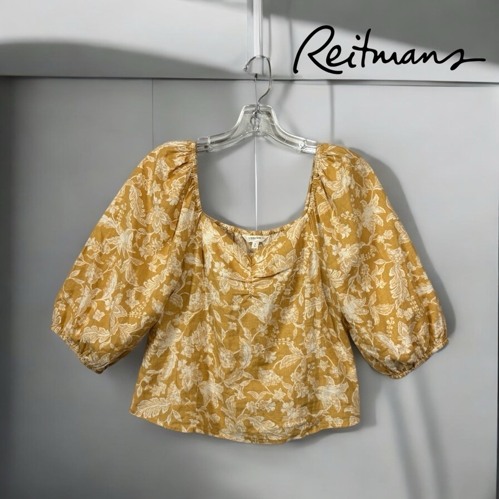 NEW, Reitmans, Yellow Cropped Floral Blouse, Small